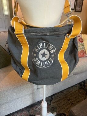 Kipling Charcoal Grey and Yellow Onalo Duffle Bag